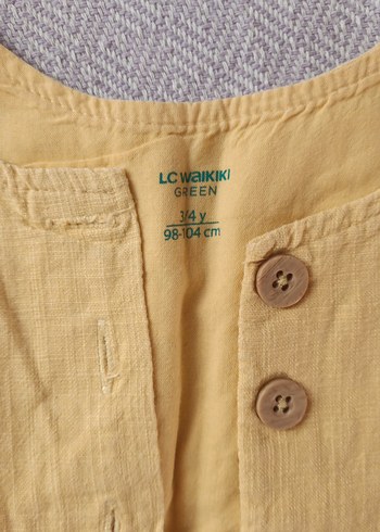 Kız Çocuk Sarı Kolsuz Keten Elbise - Görsel 3