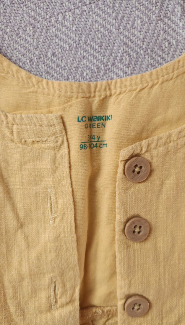 Kız Çocuk Sarı Kolsuz Keten Elbise - Görsel 3