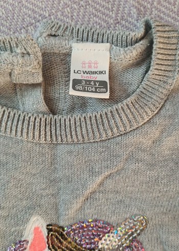 Nakışlı Gri Kız Çocuk Triko Sweatshirt - Görsel 2