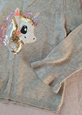 Nakışlı Gri Kız Çocuk Triko Sweatshirt - Görsel 3