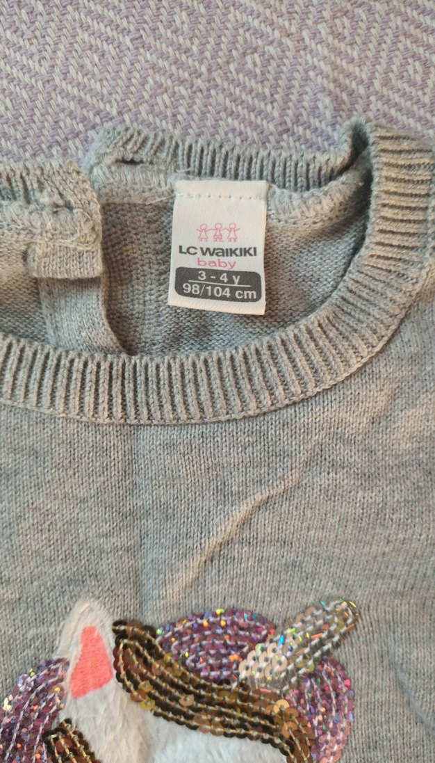 Nakışlı Gri Kız Çocuk Triko Sweatshirt - Görsel 2