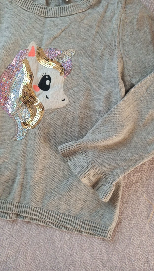 Nakışlı Gri Kız Çocuk Triko Sweatshirt - Görsel 3