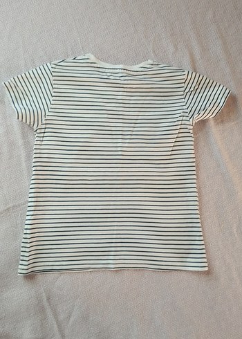 Kız Çocuk Beyaz Çizgili Tişört - Görsel 4