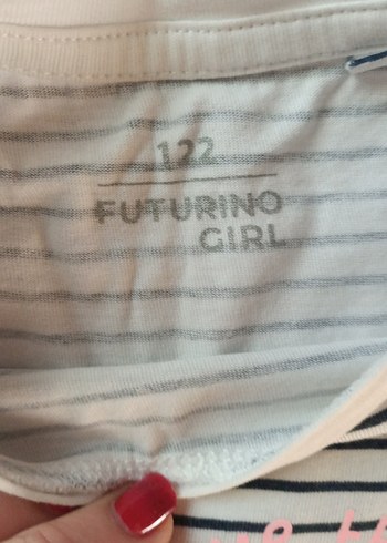 Kız Çocuk Beyaz Çizgili Tişört - Görsel 2