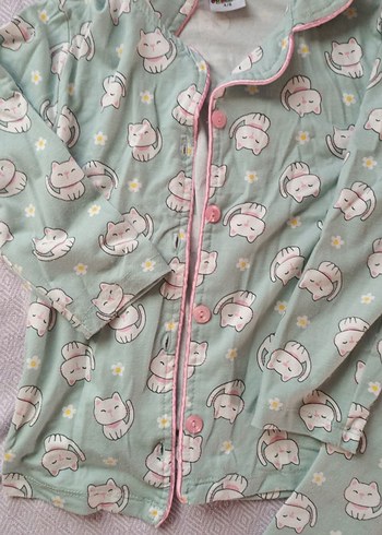 Uzun Kollu, Düğmeli Kız Pijama Takımı - Görsel 3