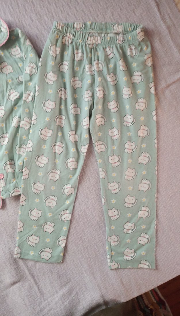 Uzun Kollu, Düğmeli Kız Pijama Takımı - Görsel 4