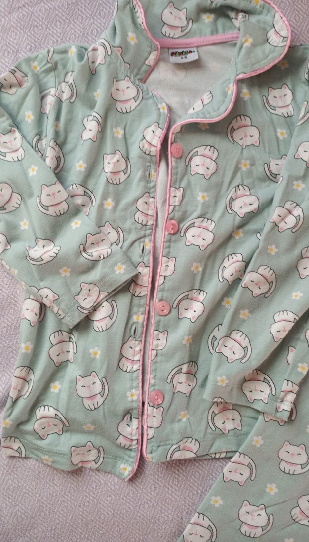 Uzun Kollu, Düğmeli Kız Pijama Takımı - Görsel 3