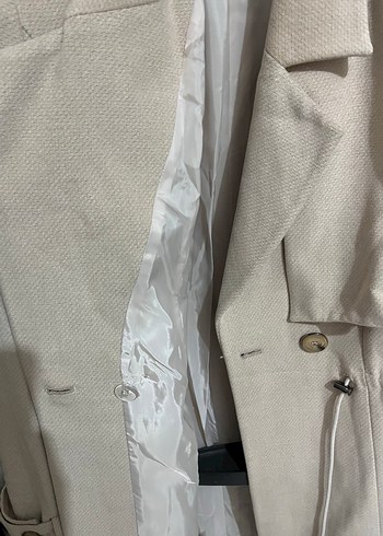 Bej Kadın Uzun Keten Trençkot - Görsel 5