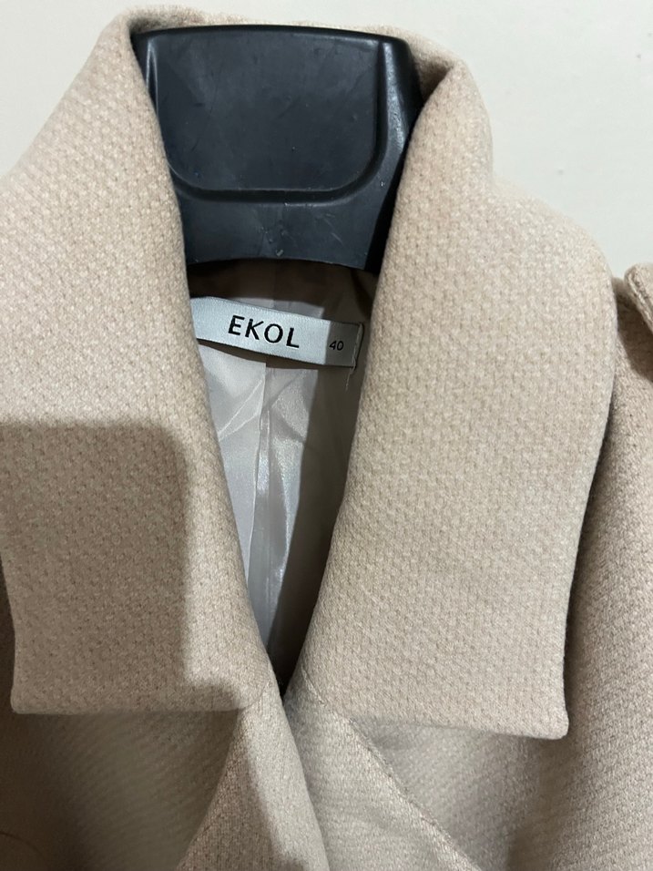 Bej Kadın Uzun Keten Trençkot - Görsel 2