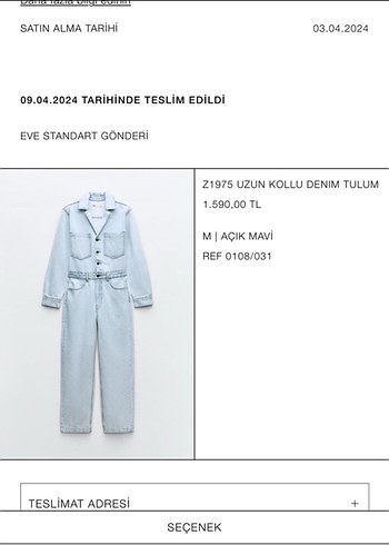 Zara Kadın Mavi Denim Midi Tulum
