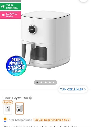 Xiaomi Beyaz Cam 4 Litre Hava Fritözü