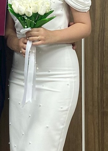 s Beden İnci Detaylı Beyaz nikah Elbisesi