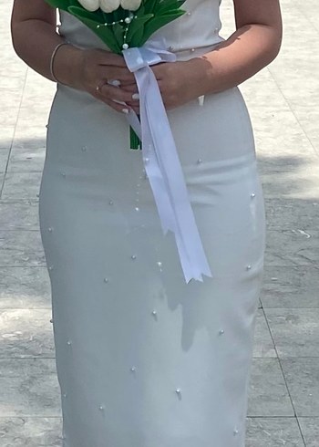 İnci Detaylı Beyaz nikah Elbisesi
