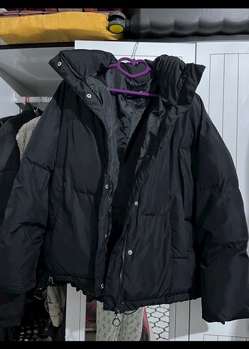 Siyah Oversize Kadın Kışlık Mont