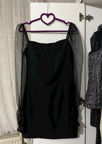 Siyah Transparan Kollu Straplez Mini Elbise - Görsel 2