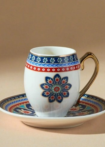 Renkli Çiçek Desenli Seramik Fincan Seti - Görsel 3