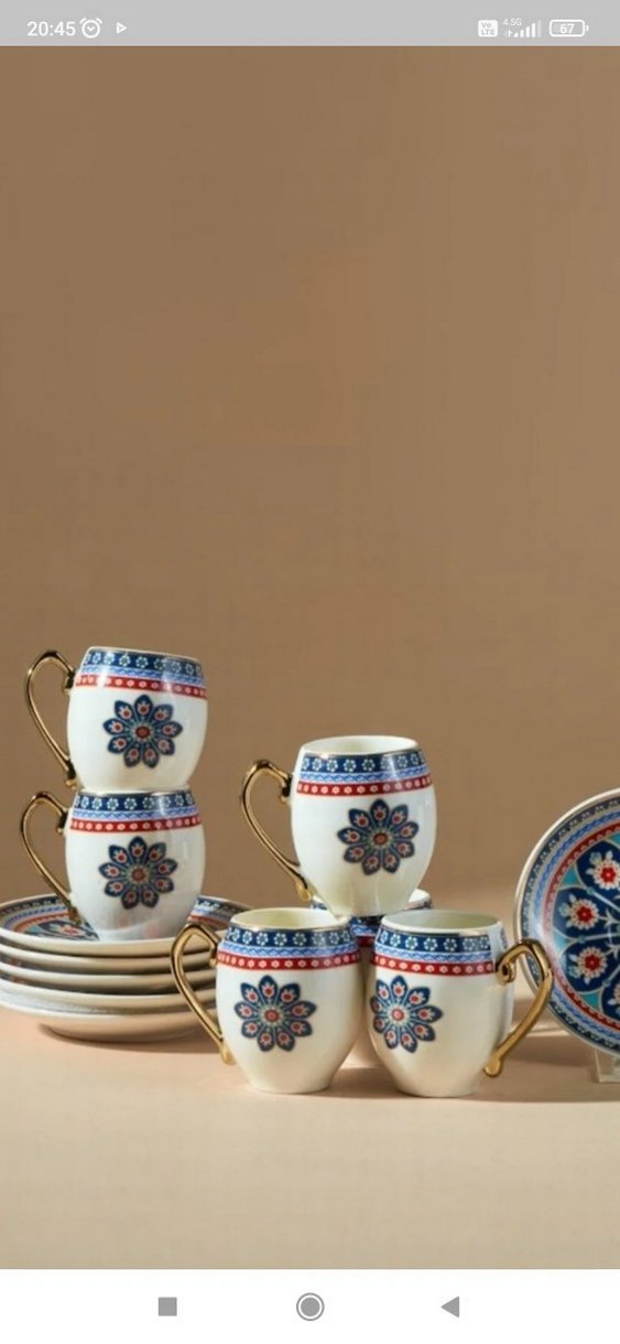 Renkli Çiçek Desenli Seramik Fincan Seti - Görsel 2