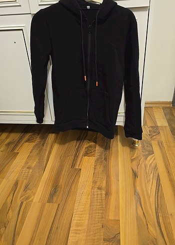 Diğer Siyah Kapusonlu Fermuarli Sweatshirt