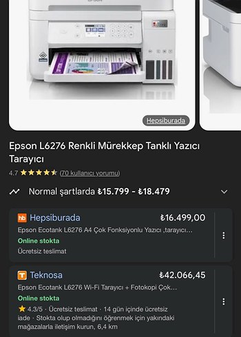 Epson L6276 Renkli Mürekkep Tanklı Yazıcı