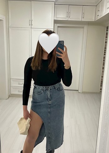 Siyah Normal Boy Kadın Kot Etek - Görsel 3