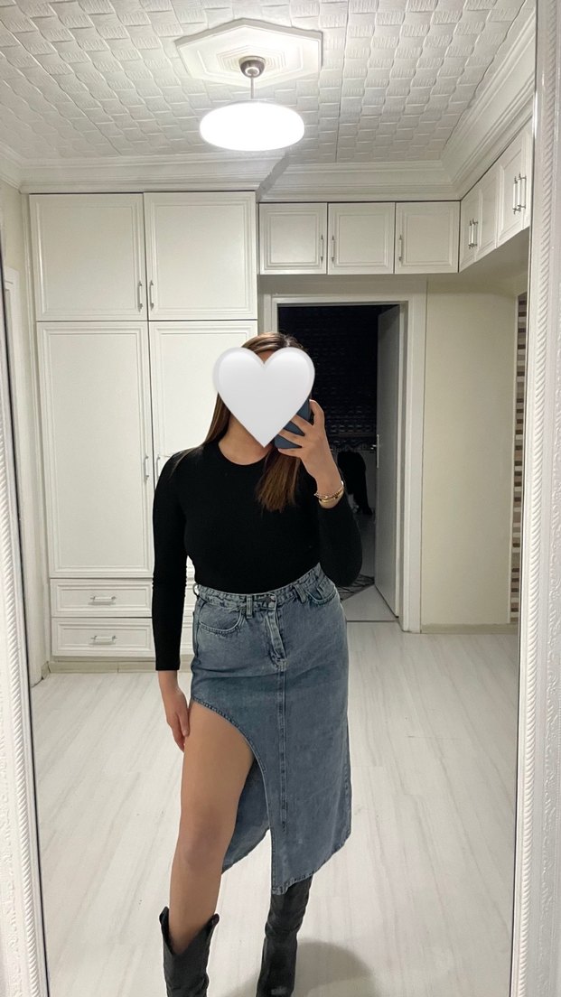 Siyah Normal Boy Kadın Kot Etek - Görsel 2