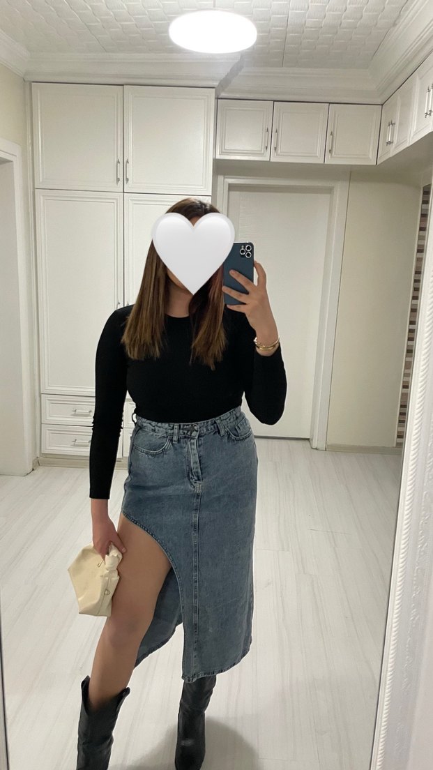 Siyah Normal Boy Kadın Kot Etek - Görsel 3