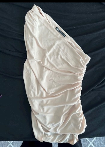 Bej Askılı Drapeli tek kol Kadın Bluz - Görsel 4