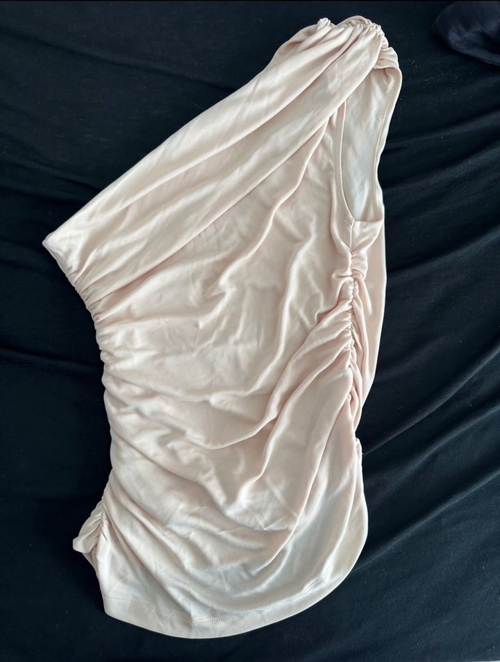 Bej Askılı Drapeli tek kol Kadın Bluz - Görsel 3