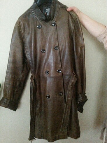 Kadın kahverengi vintage deri ceket