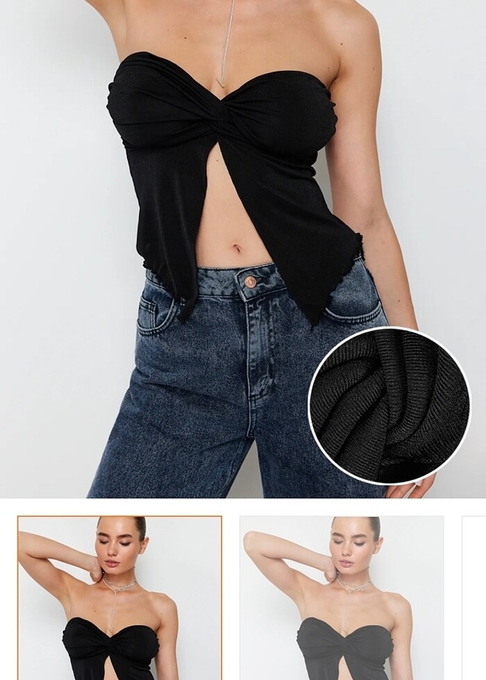 Trendyolmilla Kalp Yaka Büzgülü Crop - Görsel 2