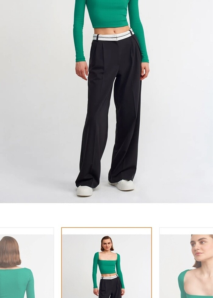 Fitilli Uzun Kollu Top Yeşil - Görsel 3