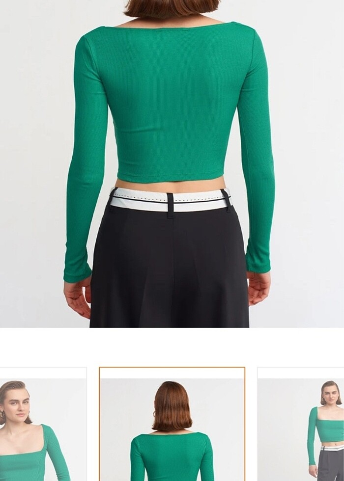 Fitilli Uzun Kollu Top Yeşil - Görsel 2