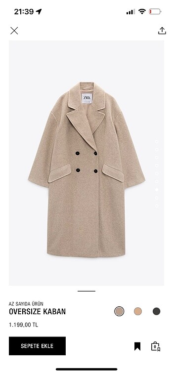 Zara bej oversize kaban