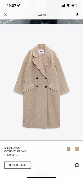 Zara oversize kaban bej