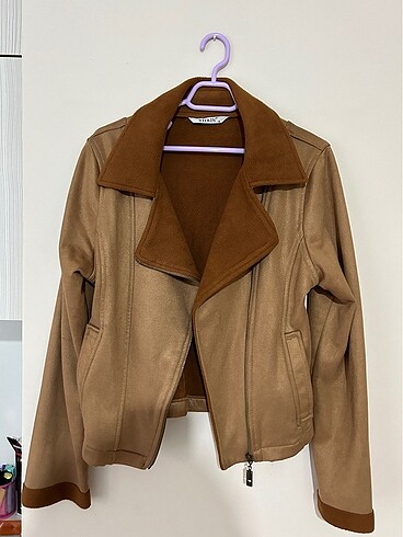 Süet camel biker ceket