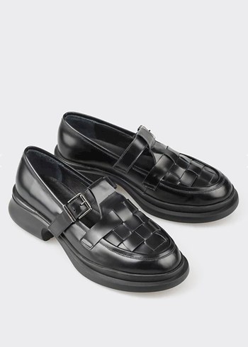 Kadın Siyah Deri Tokalı Topuklu  elle Loafer - Görsel 6