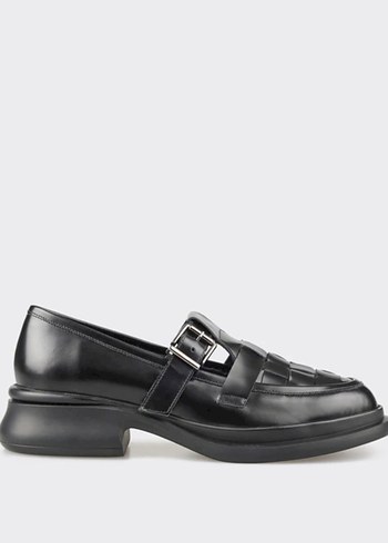 Kadın Siyah Deri Tokalı Topuklu  elle Loafer - Görsel 2