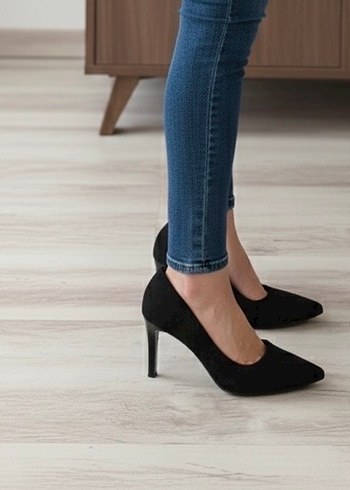 Siyah Süet Stiletto Kadın Ayakkabı - Görsel 8