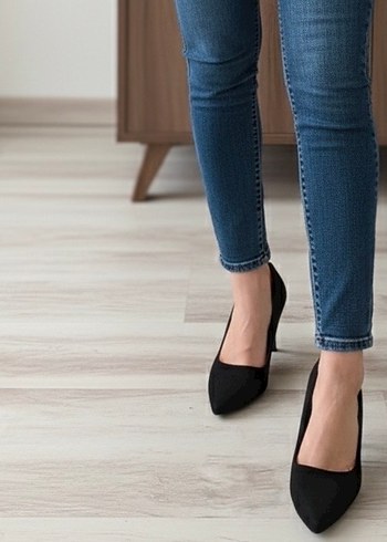 Siyah Süet Stiletto Kadın Ayakkabı - Görsel 7