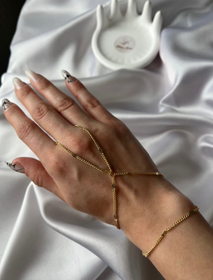 Altın Renk Zincir Detaylı Kadın El Zinciri Şahmeran - Görsel 2