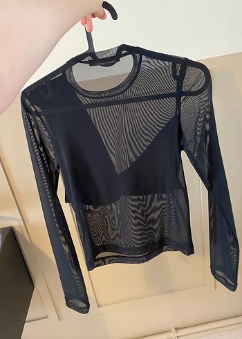 Ön Drapeli Siyah Transparan Bluz - Görsel 2