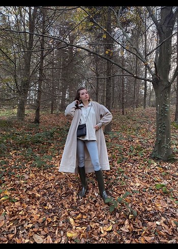 Bej Süet Uzun Salaş Kadın Kaban - Görsel 4