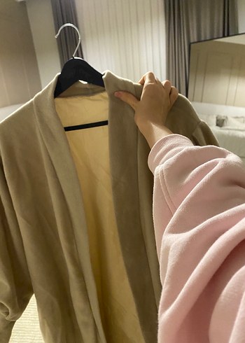 Bej Süet Uzun Salaş Kadın Kaban - Görsel 2