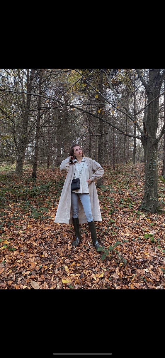 Bej Süet Uzun Salaş Kadın Kaban - Görsel 4