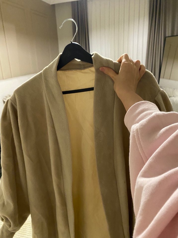 Bej Süet Uzun Salaş Kadın Kaban - Görsel 3