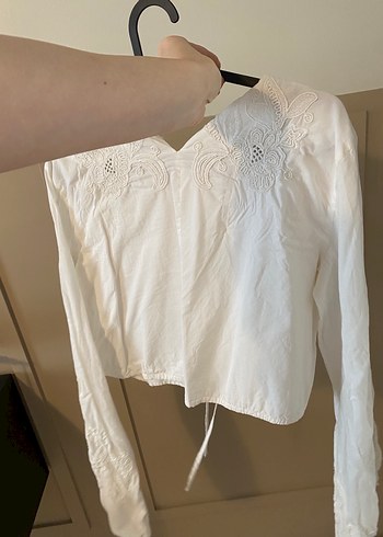 Nakışlı Beyaz Bohem bluz - Görsel 4