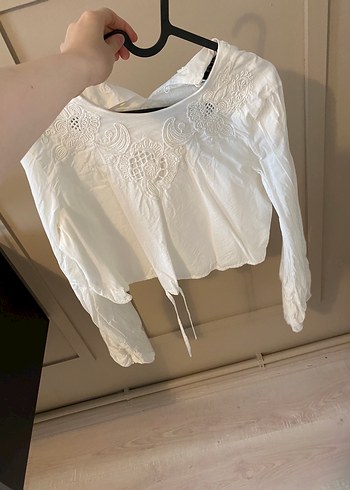 Nakışlı Beyaz Bohem bluz - Görsel 2