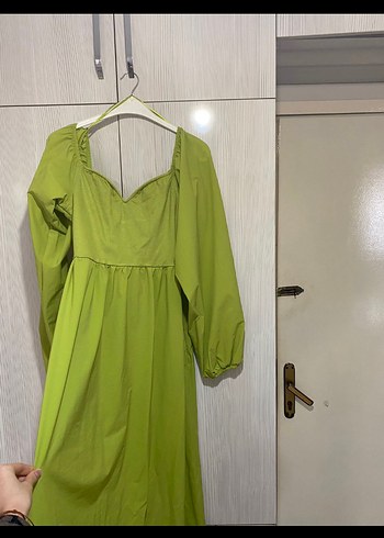 Uzun Kollu Drapeli Sarı Uzun Elbise - Görsel 3