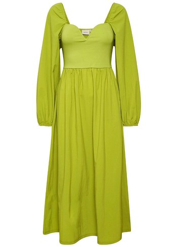 Uzun Kollu Drapeli Sarı Uzun Elbise - Görsel 2