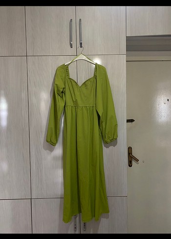 Uzun Kollu Drapeli Sarı Uzun Elbise - Görsel 5